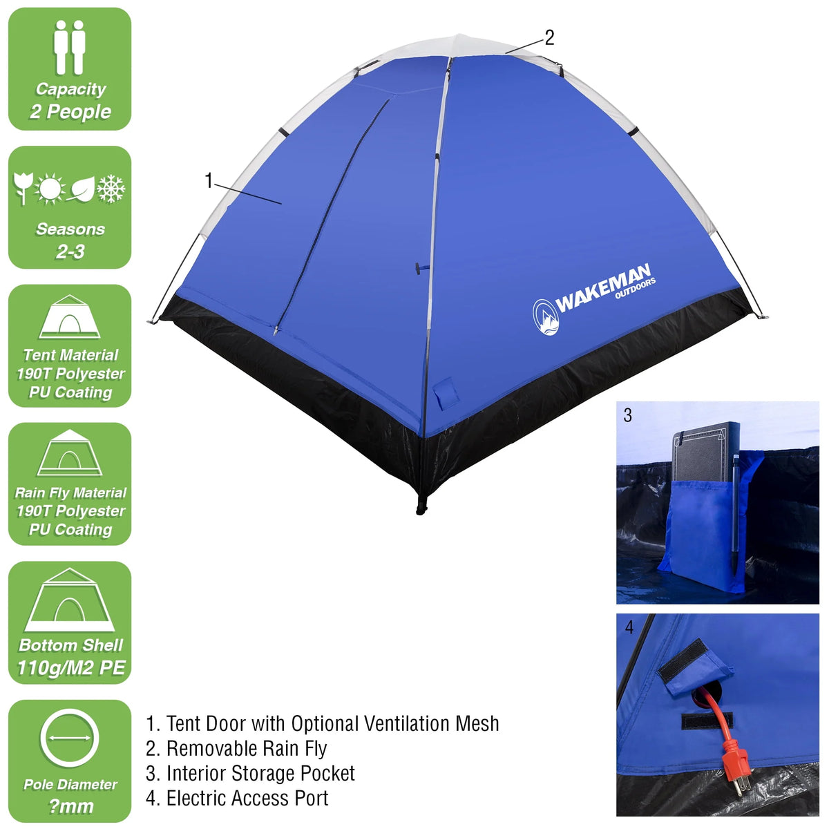 2-Person Water Resistant Dome Tent with Carry Bag N2432
