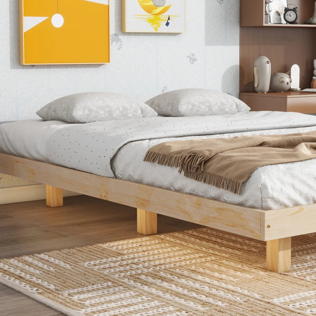 Full Size Grey Pinewood Floating Platform Bed with LED Lights B271303