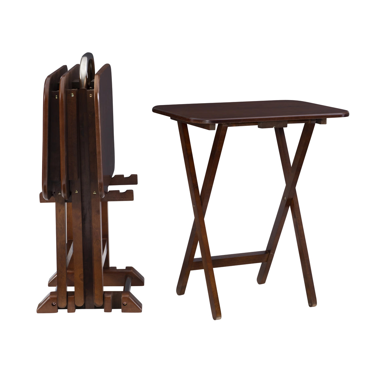 Folding Tray Table Set with Stand, 5 Pieces, Dark Cherry and White H256