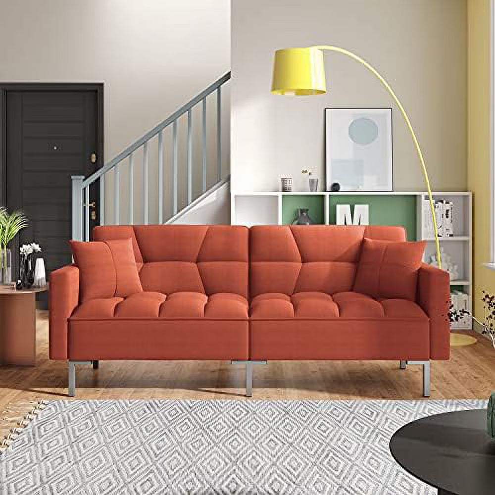 Modern Linen Convertible Futon Sofa Bed 2-in-1 Sleeper Sofa with 2 Pillows N330846