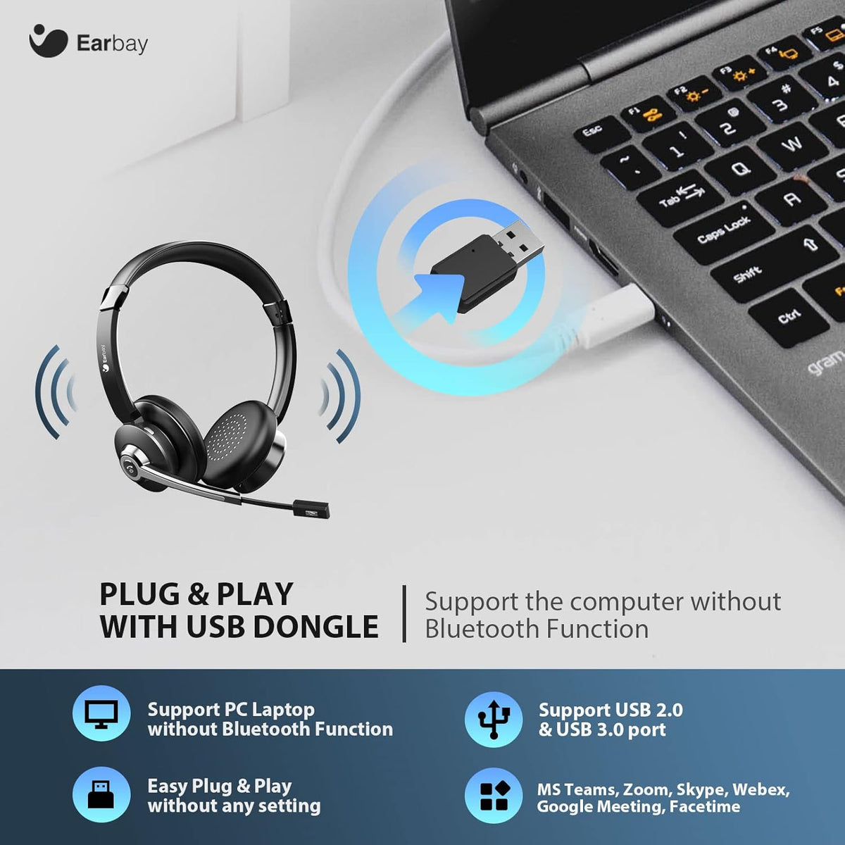 Wireless Bluetooth Headset with Microphone, Noise Cancelling, USB Dongle, On-Ear, Pack of 2 R71831