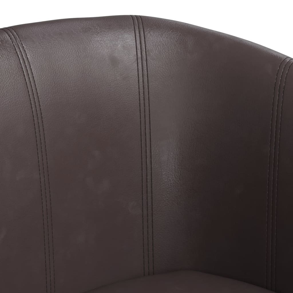 Brown Faux Leather Tub Chair with Footstool I9896