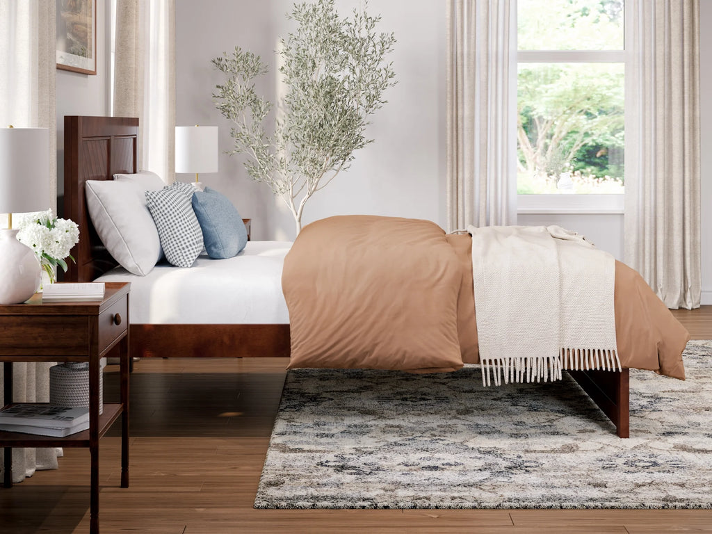 Walnut Solid Wood Platform Bed with Footboard I944755