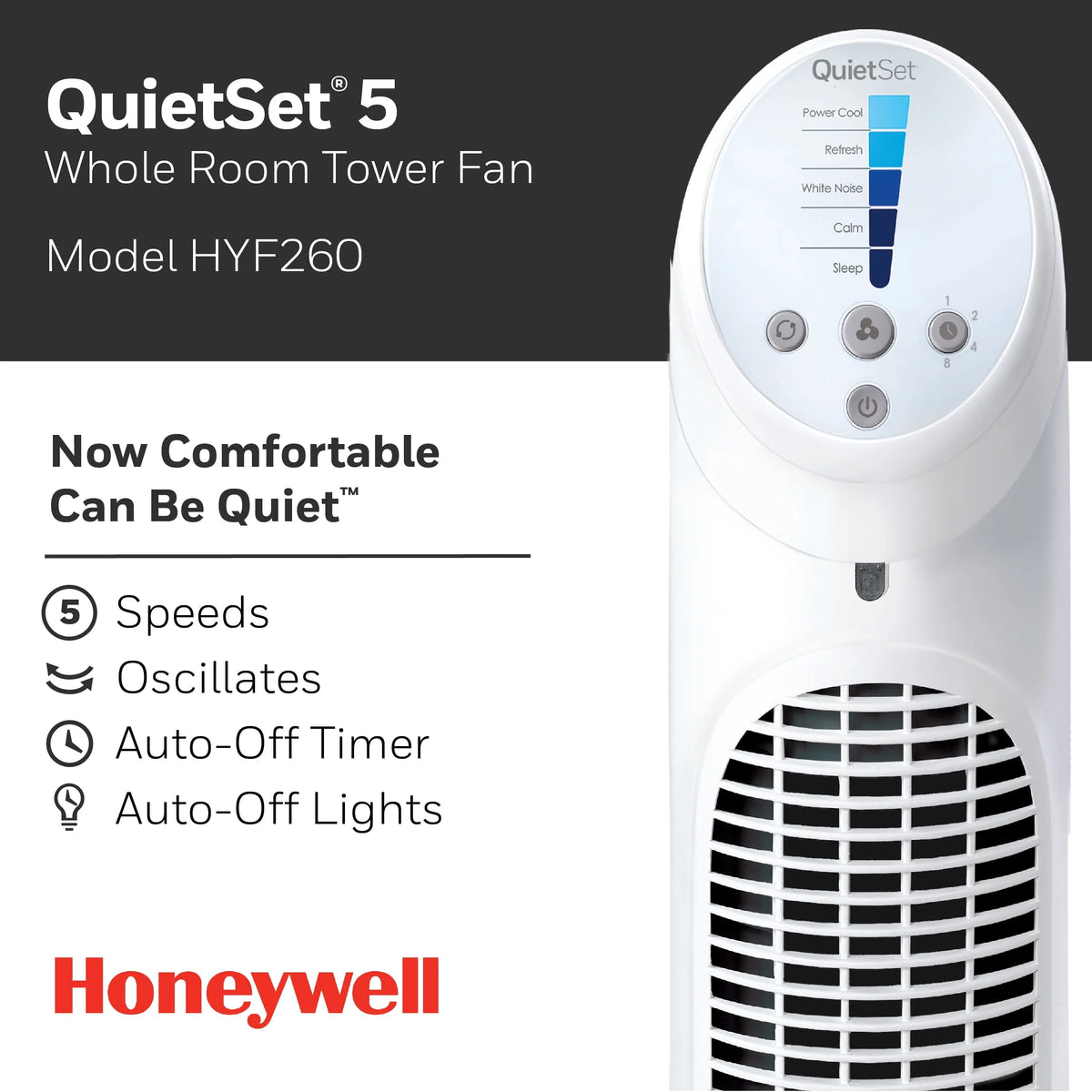 Black QuietSet Oscillating Electric Tower Fan P248