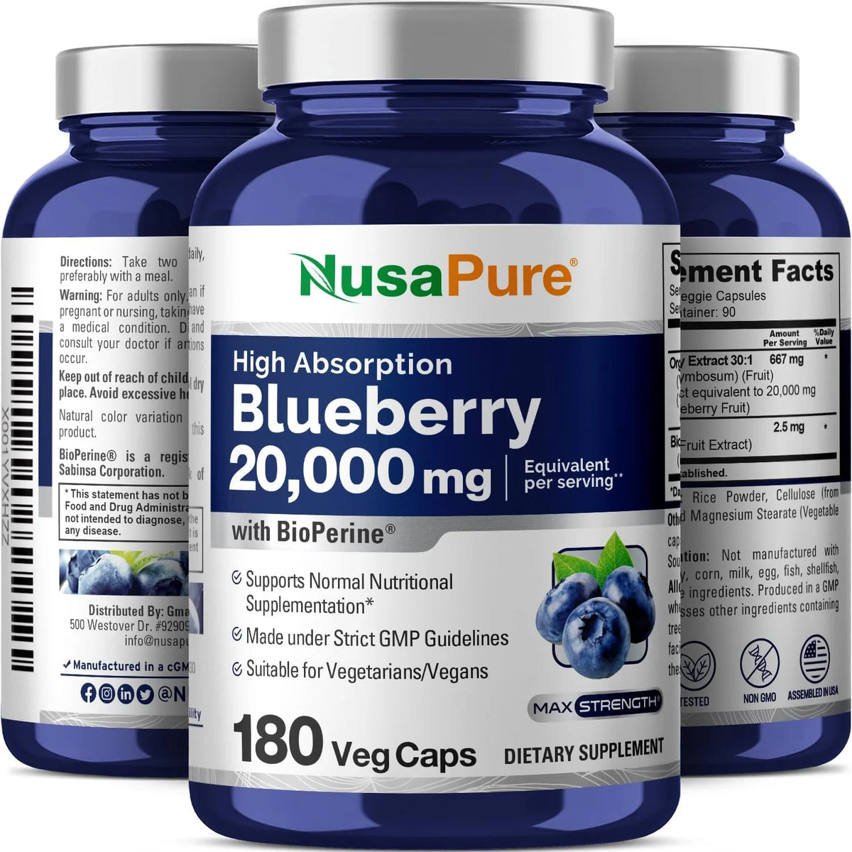 Blueberry Concentrate 20,000mg 180 Veggie Capsules Z372