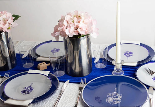 10.25" Round Plastic Plates Blue Hanukkah Dinner Plates I342841