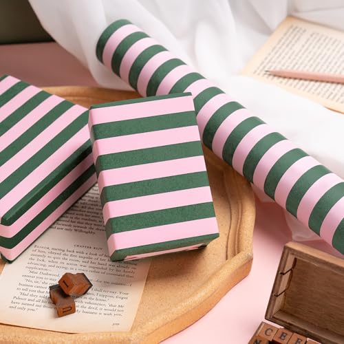 Kraft Green and Pink Stripe Wrapping Paper Mini Roll V11035
