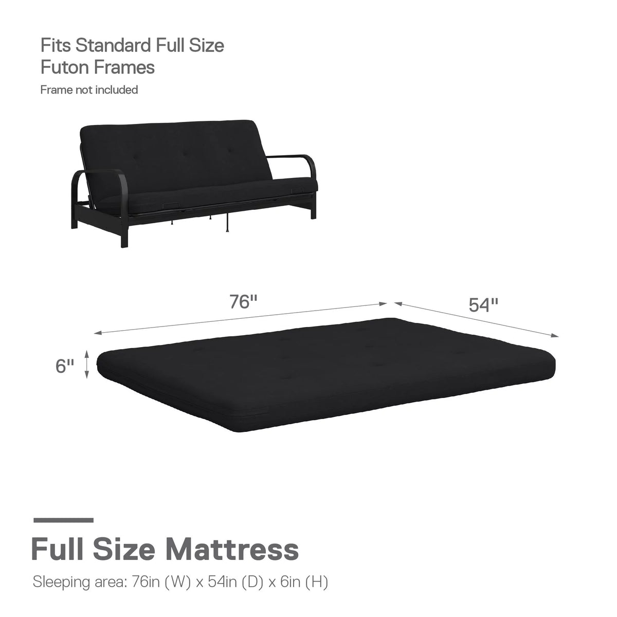 6-Inch Full Black Linen Futon Mattress H48891