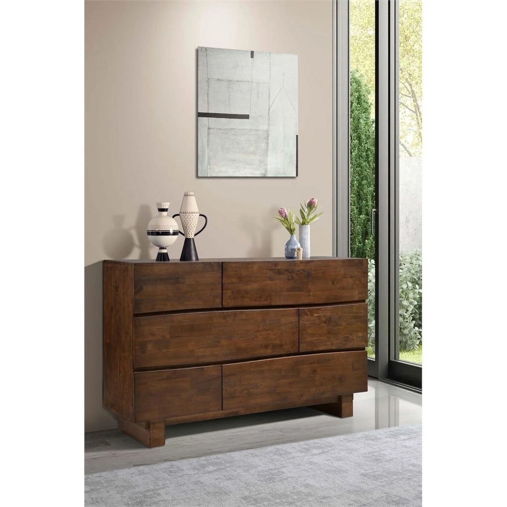 6 Drawer Modern Wood Rectangular Dresser in Dark Brown W9014