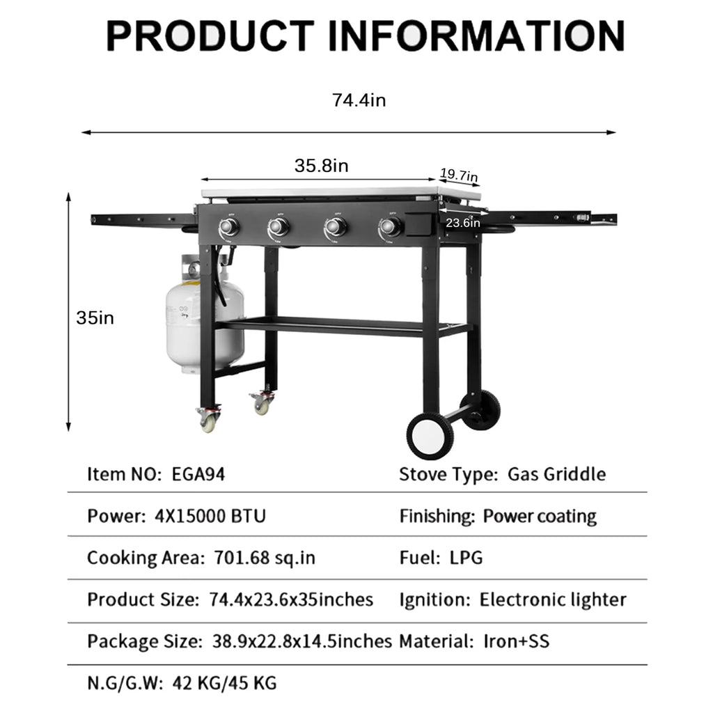 4 Burner Foldable Propane Gas Grill B177643