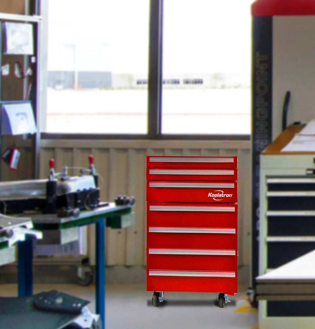 Red Compact Fridge with Built-in Tool Storage E454206
