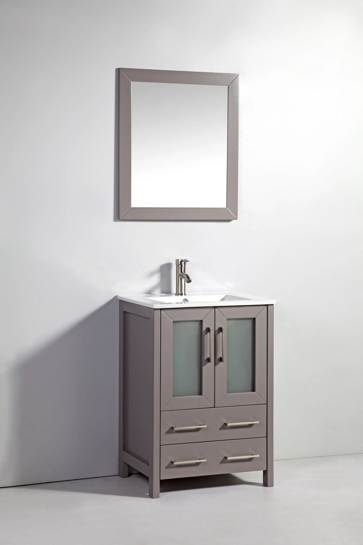 24 in. Single Sink Vanity Cabinet with Ceramic Sink & Mirror Grey I86055