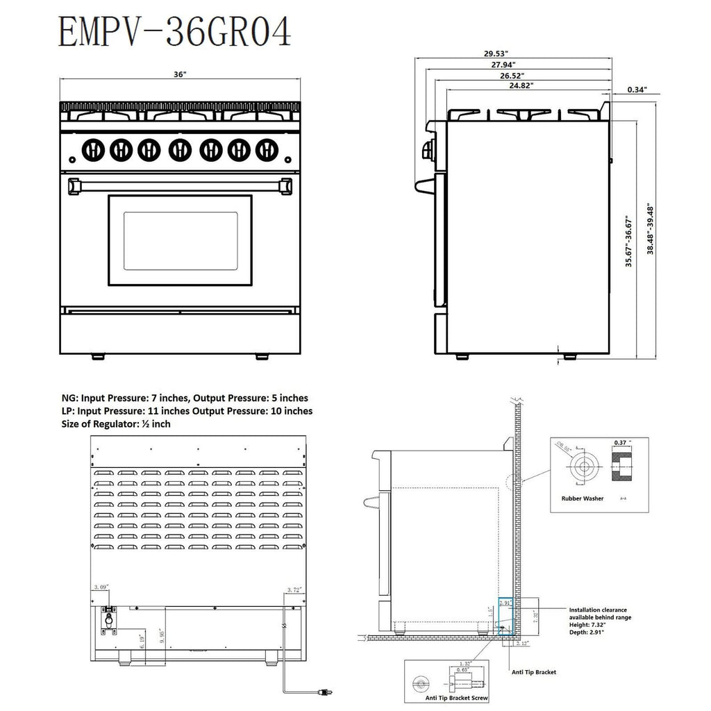 36 in. Recessed Gas Stove Cooktop with 5 Sealed Burners in Stainless Steel U66672