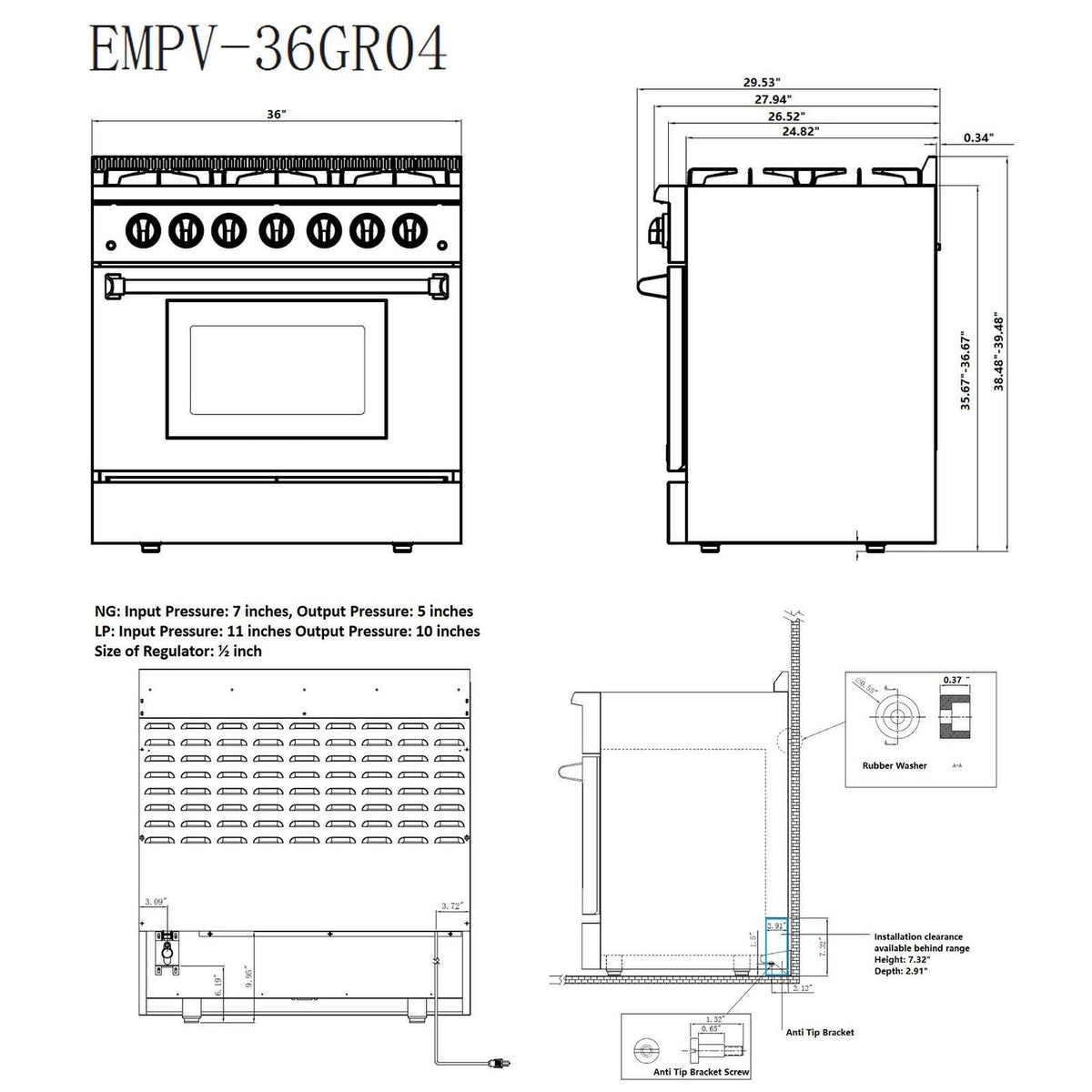 36 in. Recessed Gas Stove Cooktop with 5 Sealed Burners in Stainless Steel U66672