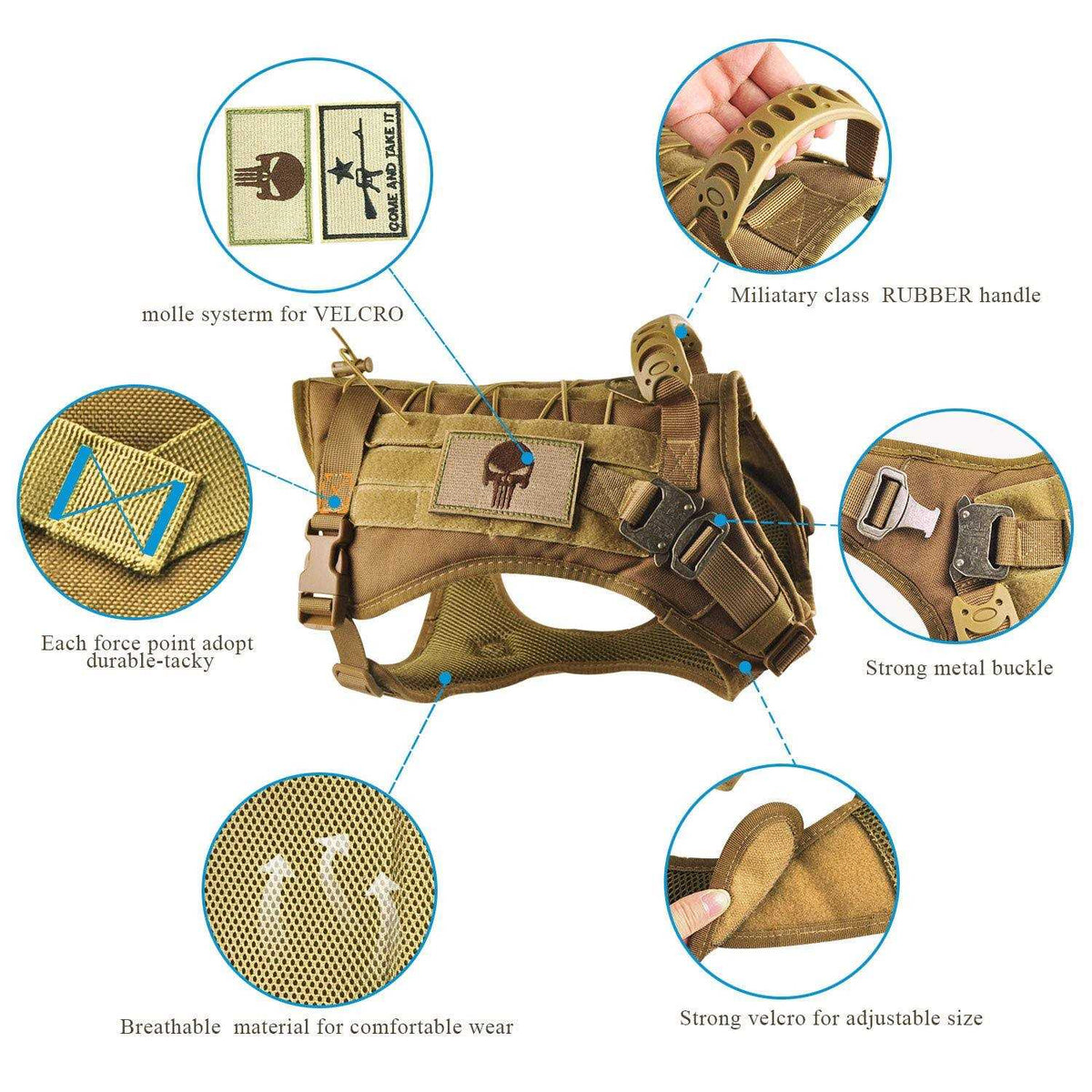 Tactical Service Dog Vest Harness with Rubber Handle & Metal Q147