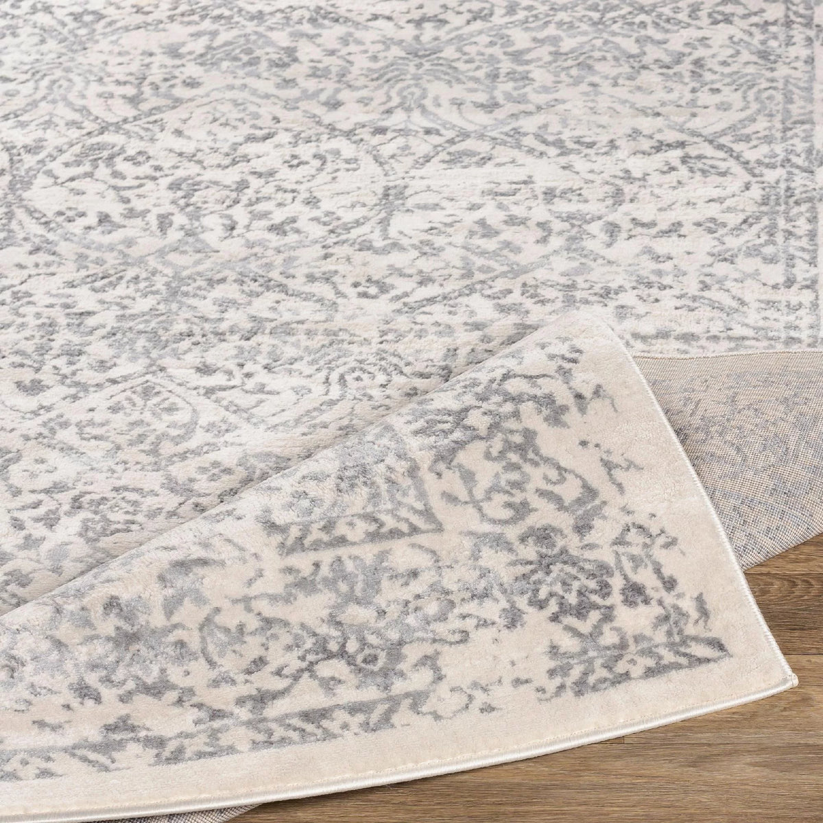 7x9 Gray Ivory Traditional Area Rug S69724