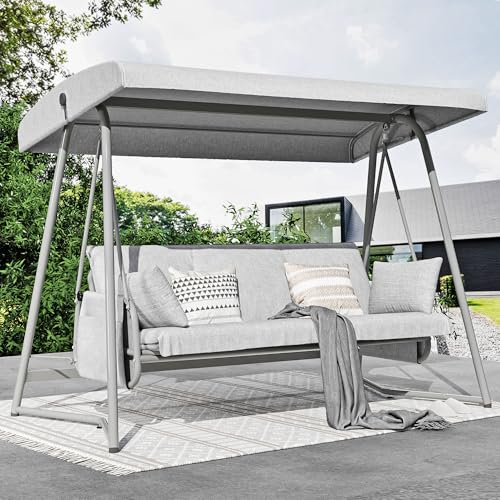 Oversized Outdoor Porch Swing with Adjustable Backrest Canopy I72621
