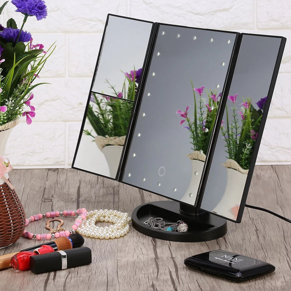 Trifold Lighted Makeup Vanity Mirror with 2X/3X Magnification X223025