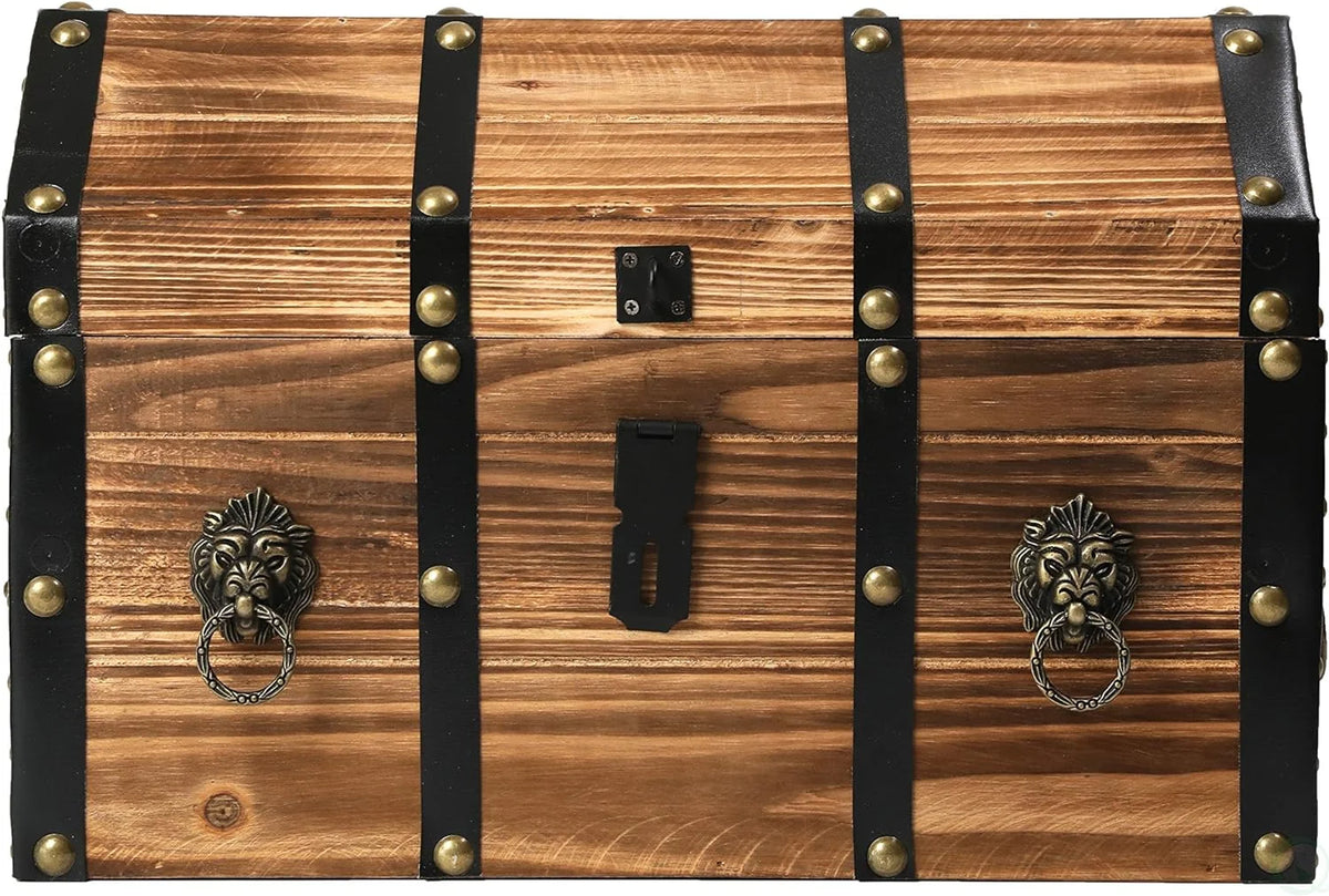 Large Wooden Lockable Trunk with Lion Rings W874543
