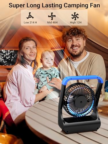 Battery Operated Portable Desk Fan with Timer, 3 Speeds, Blue H182