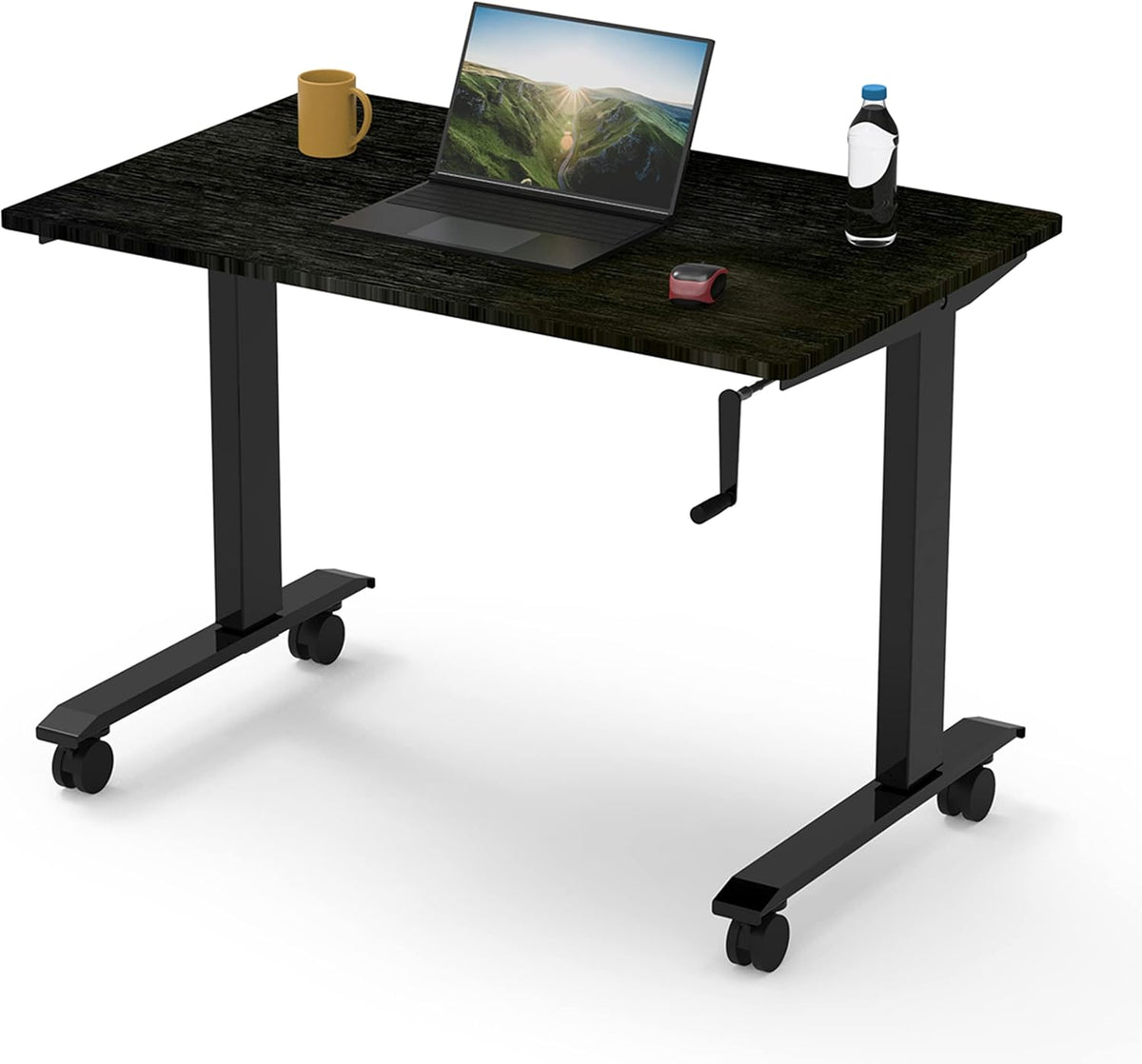 Crank Adjustable Height Rolling Standing Desk, Curved Bamboo Top, 48" Wide N106