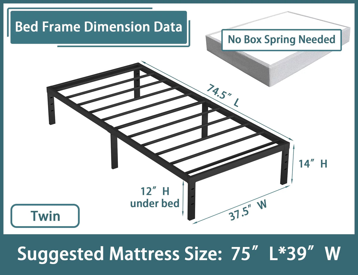 14'' Heavy Duty Twin Metal Platform Bed Frame C9076