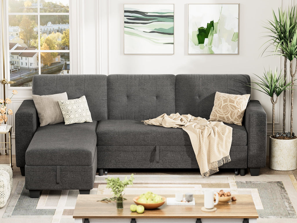 78.3'' W Convertible L-Shape Sofa with Storage Chaise and Pull-out Sofa Bed, Gray C503384