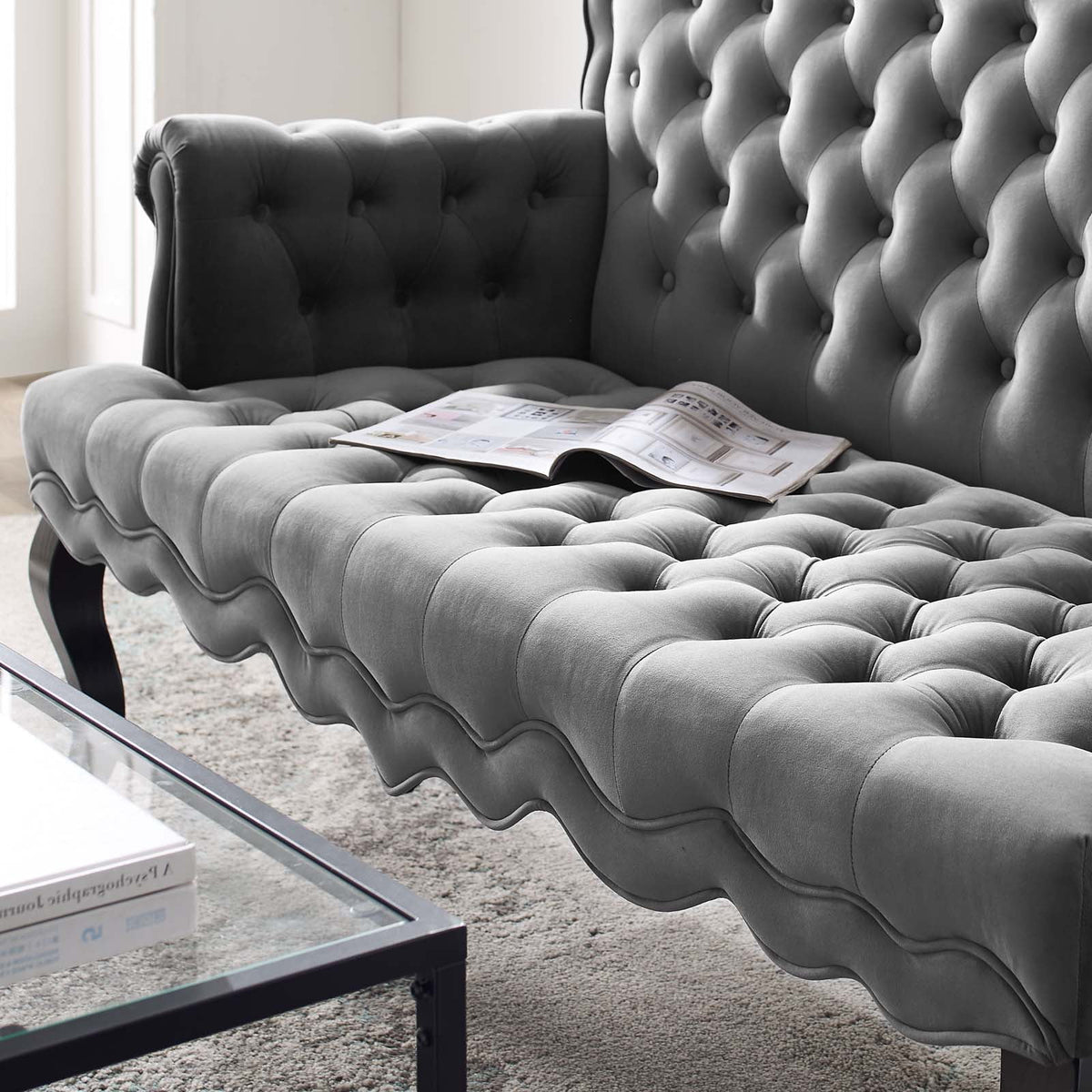 Grey Velvet Loveseat Sofa O3536