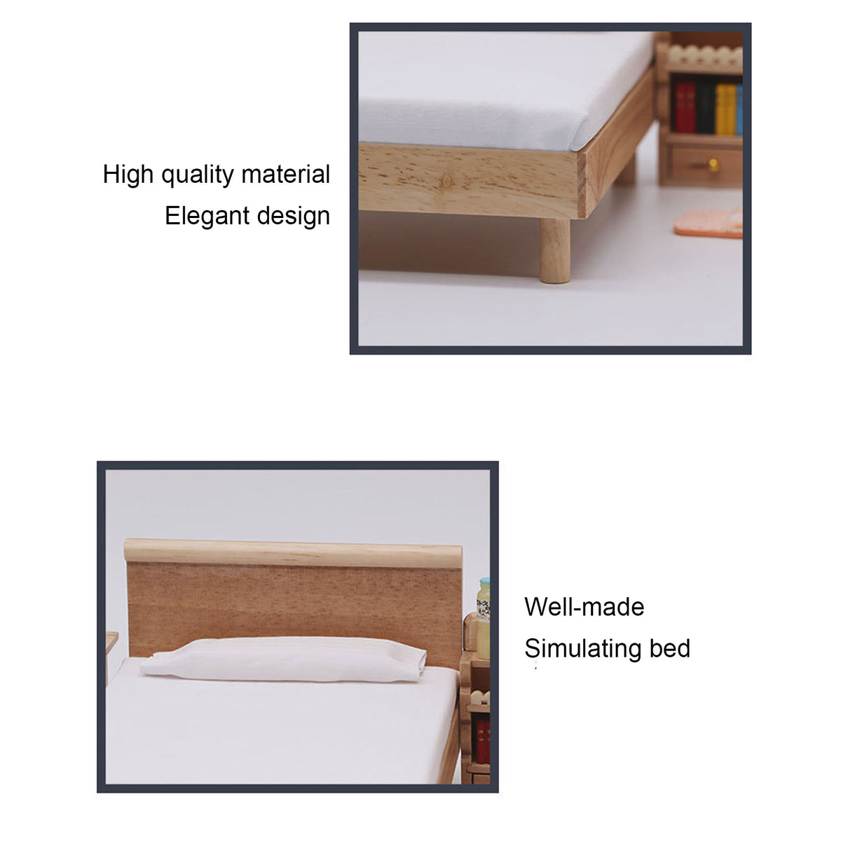 Wooden Double Bed for Dollhouse Decoration B55094