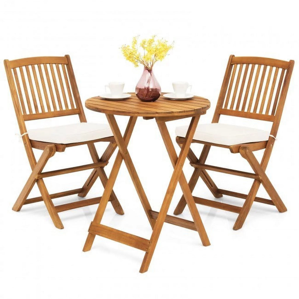 3-Piece Wooden Bistro Set with Cushioned Chairs R19248