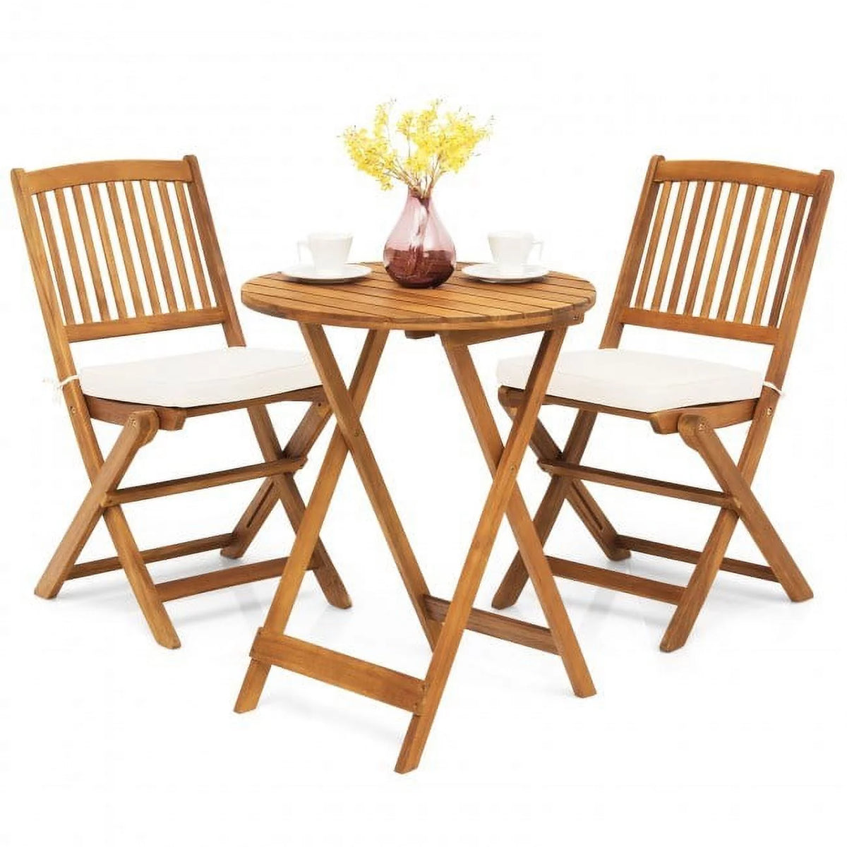 3-Piece Wooden Bistro Set with Cushioned Chairs R19248