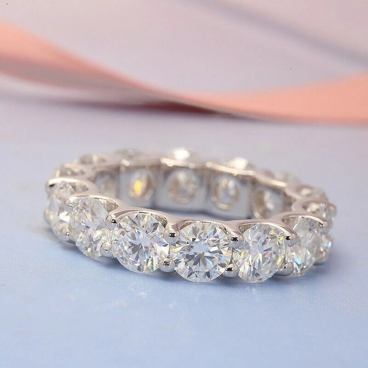 14K White Gold Plated Moissanite Eternity Band Ring G861246