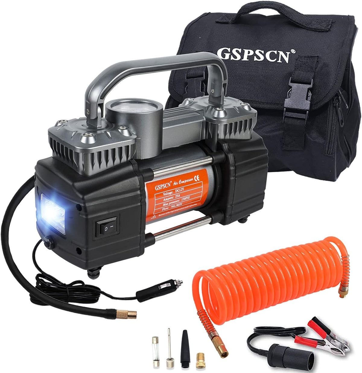 Dual Cylinder 12V Portable Tire Inflator 150PSI with LED Light, Pack of 2 F332991