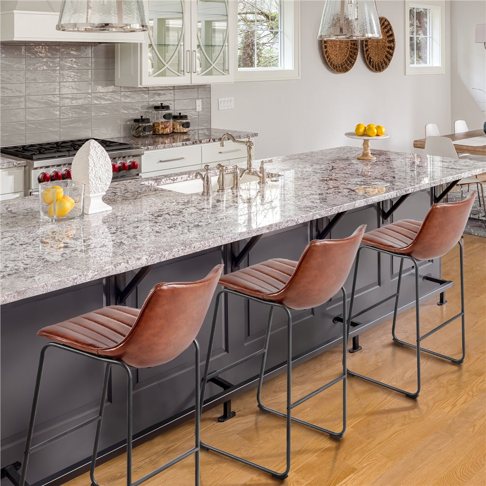 Brown PU Leather Bar Stool with Backrest, Set of 4 G181