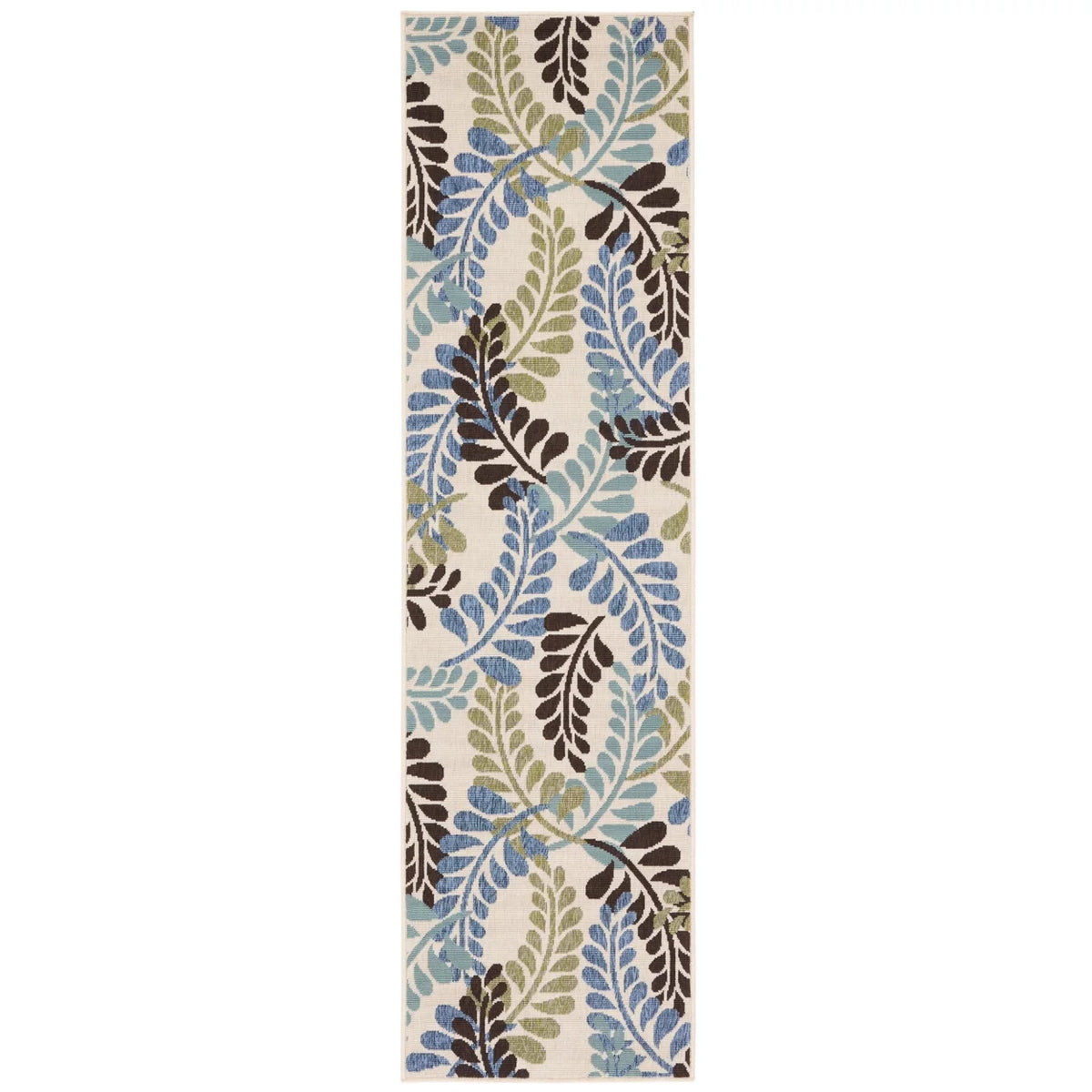 Cream Aqua Floral Indoor/Outdoor Area Rug F229233
