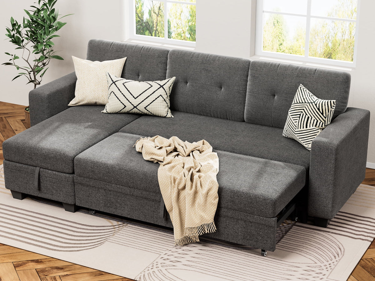 78.3'' W Convertible L-Shape Sofa with Storage Chaise and Pull-out Sofa Bed, Gray C503384