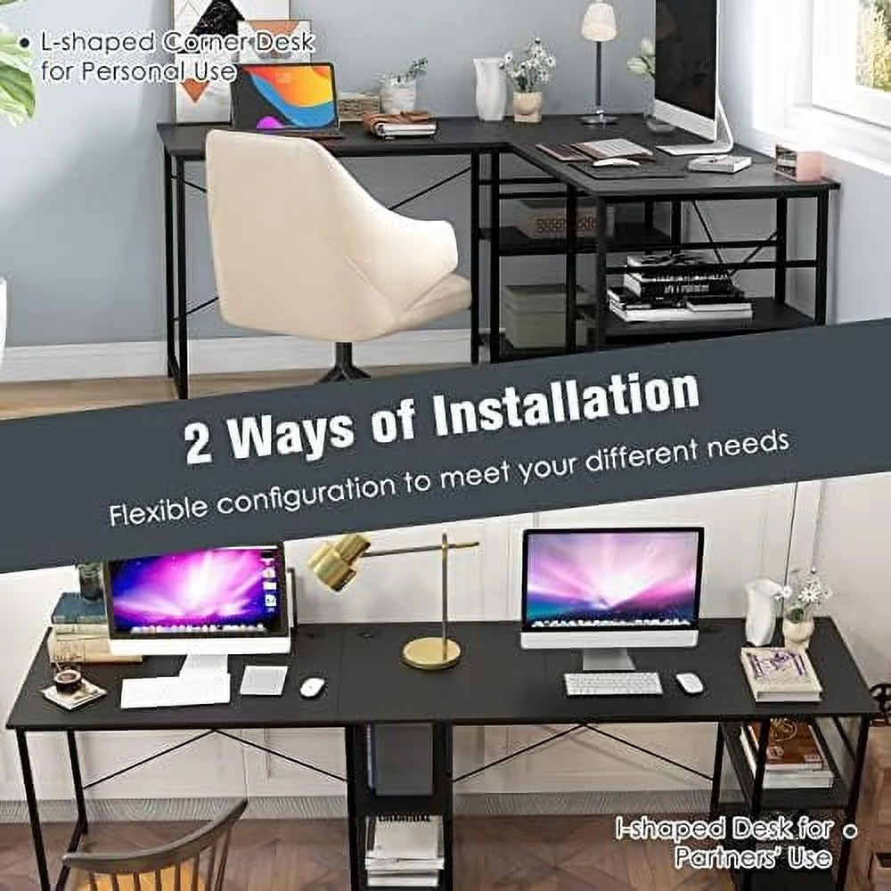 L-Shaped Convertible Computer Desk with 4-Tier Shelves W88728