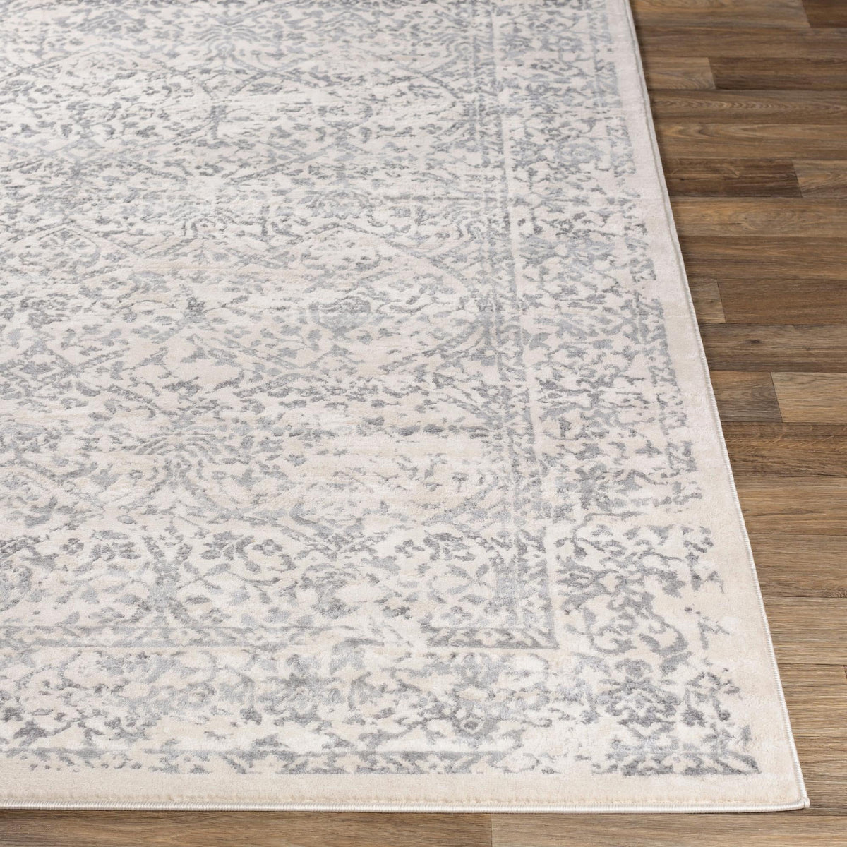 7x9 Gray Ivory Traditional Area Rug S69724