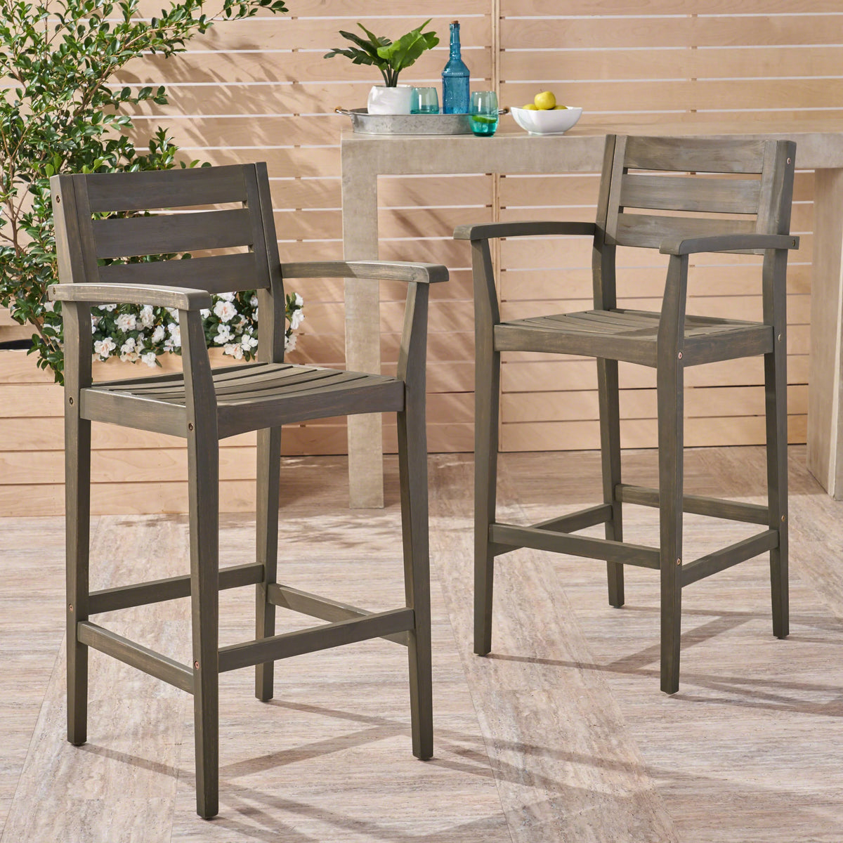 Acacia Wood Barstool Set of 2 T418050