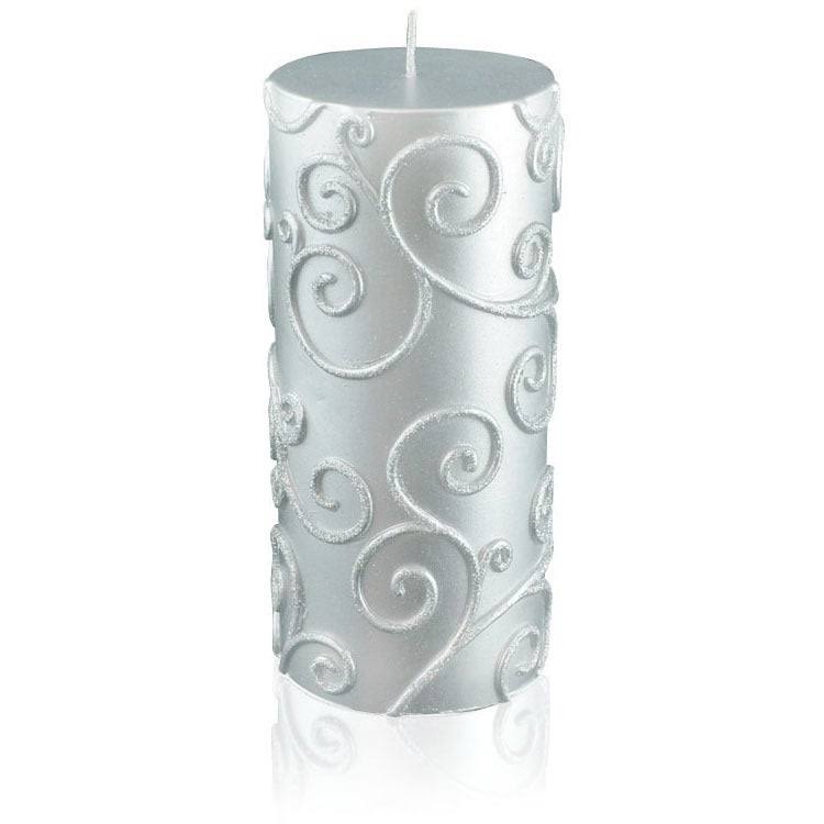 Blue Scroll Pillar Candle S25561