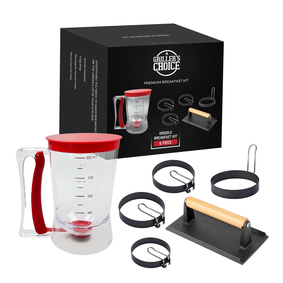 Pancake Batter Dispenser, Bacon Press, Egg Rings Breakfast Set M39746