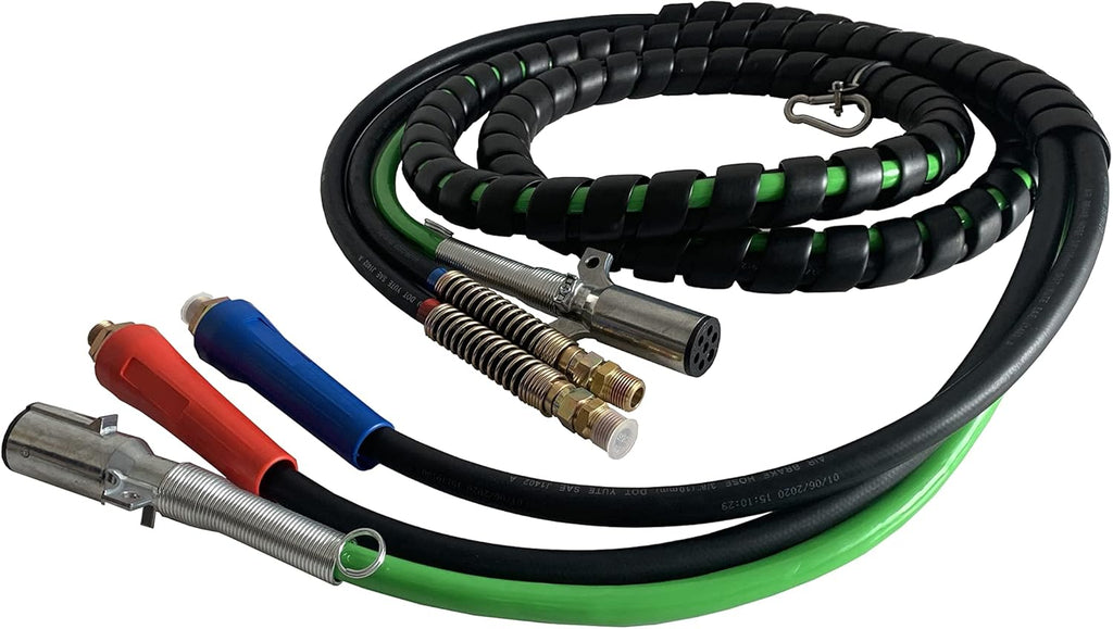 3 in 1 Wrap Air Power Brake Line 12 Ft 7 Way Copper Electrical Cable ABS Wire & Air Line Hose Assembly Heavy Duty Truck Tractor Trailer Parts T15284